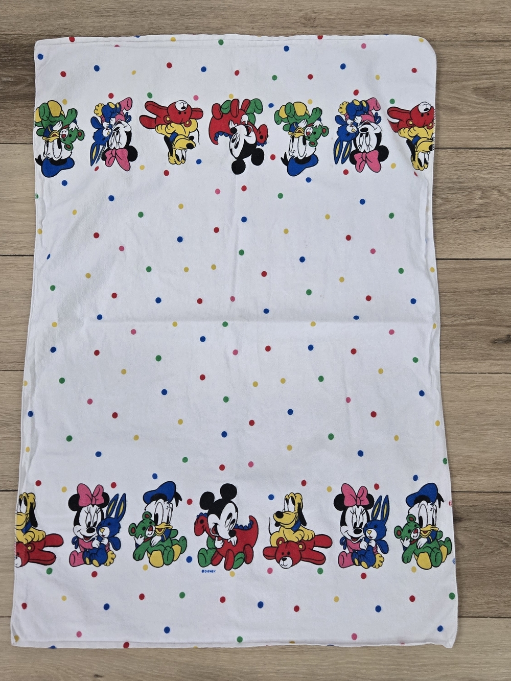 VTG Disney Character Polka Dot Baby Blanket Mickey Minnie Donald Pluto